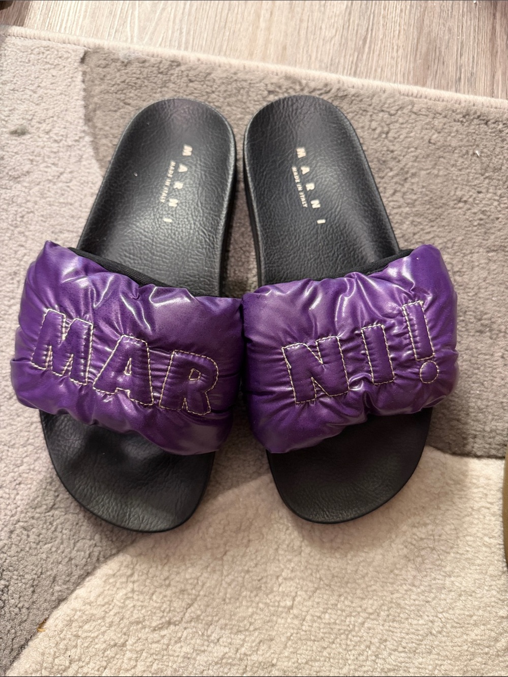 Marni Purple Padded Logo Slide Sandals